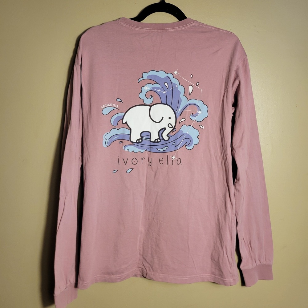 Ivory Ella Long Sleeve T-Shirt Womens Medium Pink Good Wave Graphic Aquarius - Picture 10 of 10